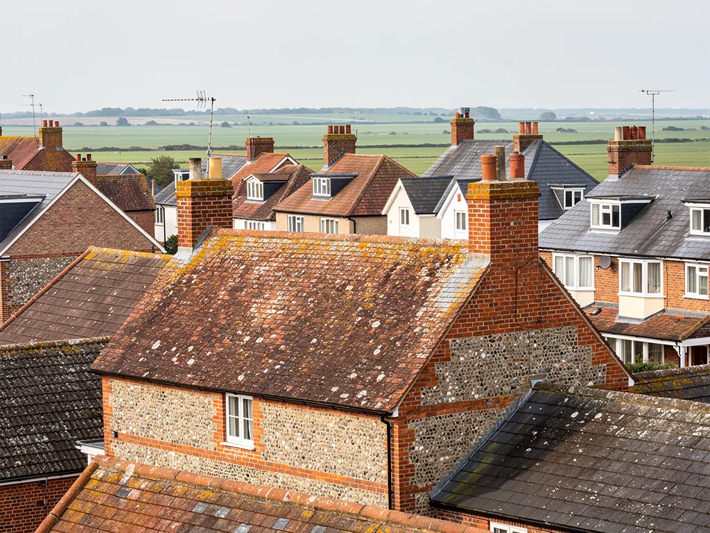 Weathered clay tiles on a roof