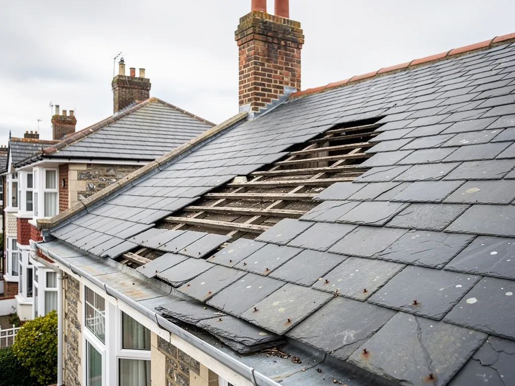 A slate roof on a terrace