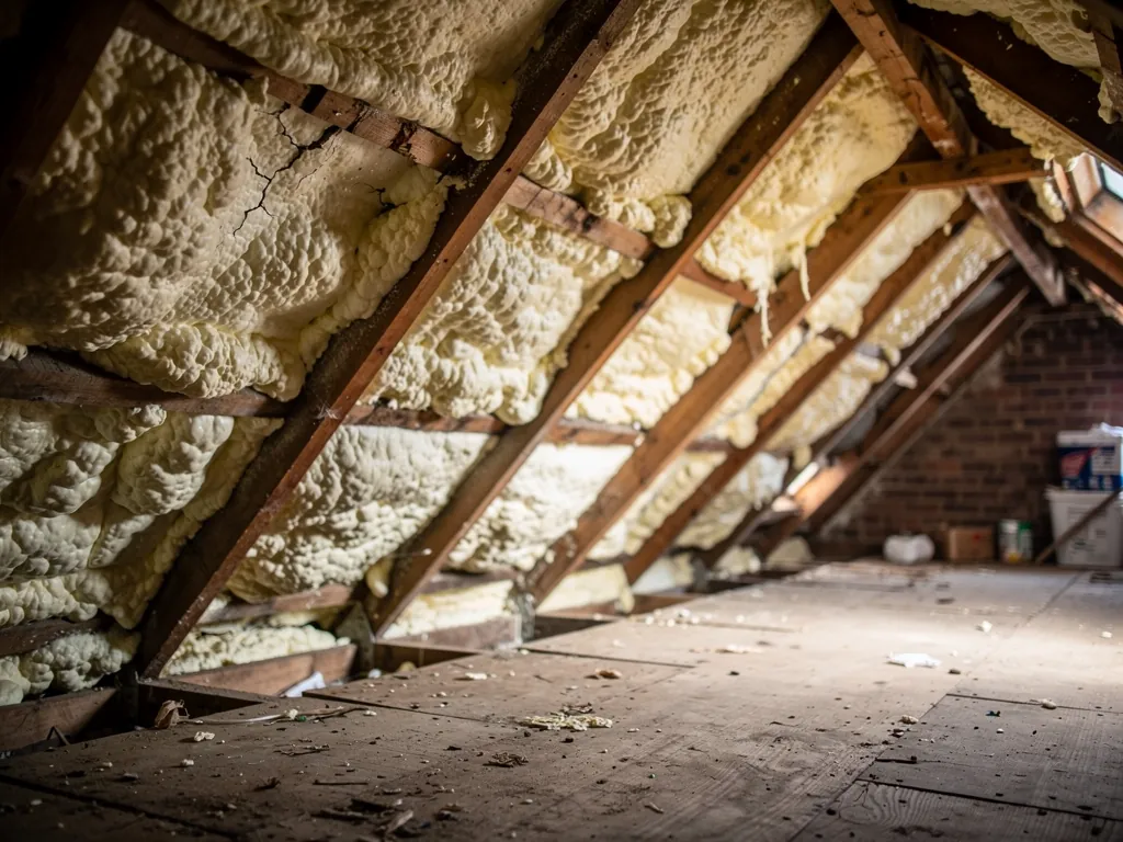 Spray foam insulation coating the rafters of a loft